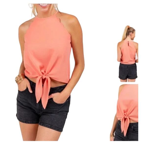 NWT Francesca's Alya Fuchsia Pink Scallop Sleeves Front Tie Tank Top - SIZE S - Picture 4 of 9